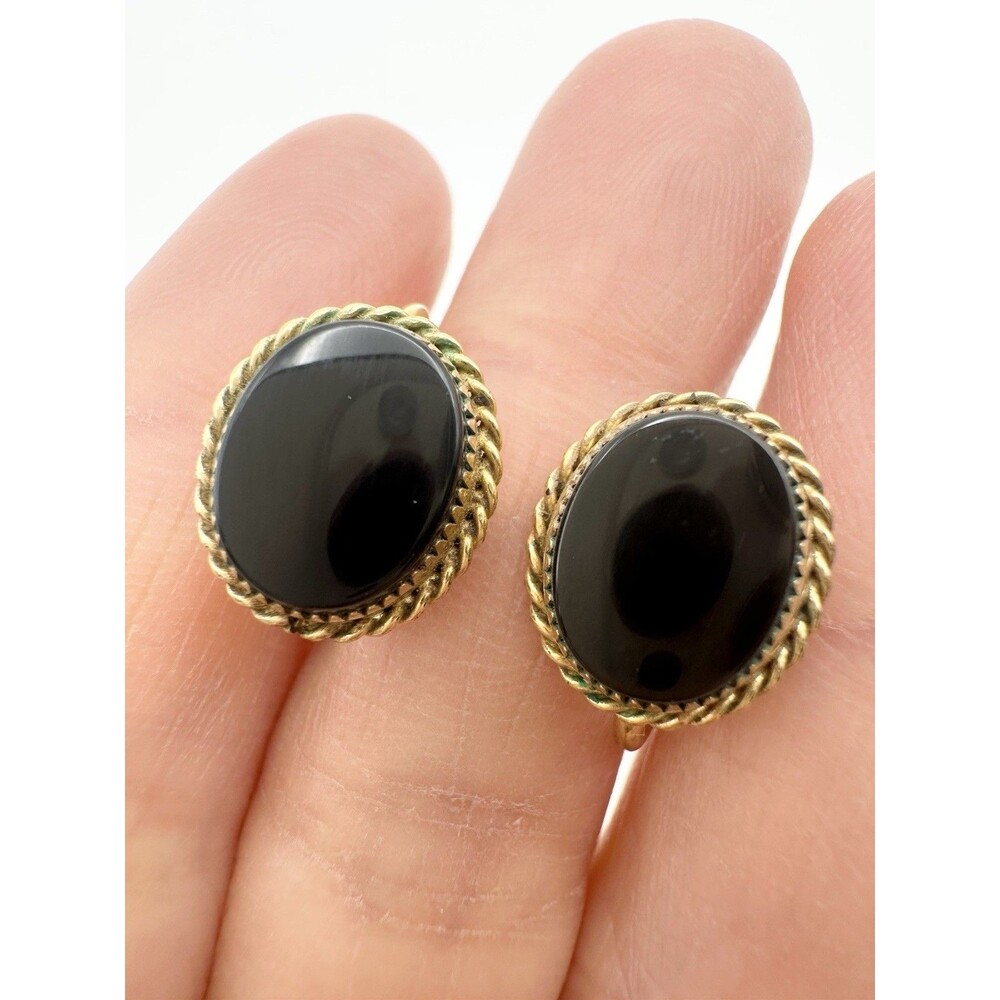 Vintage Carla 12k Gold Filled Black Onyx Screw Back Earrings